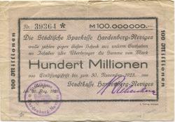 Hardenberg-Neviges (heute: Velbert) - Stadt - 20.8.1923 - 30.11.1923 - 100 Millionen Mark 