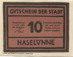 Haselünne - Stadt - 1.7.1921 - 10 Pfennig 