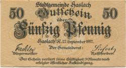 Haslach - Stadt - 27.9.1917 - 50 Pfennig 