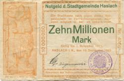 Haslach - Stadt - 10.9.1923 - 1.11.1923 - 10 Millionen Mark 