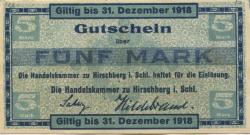 Hirschberg (heute: PL-Jelenia Gora) - Handelskammer - - 31.12.1918 - 5 Mark 