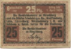 Hirschberg (heute: PL-Jelenia Gora), Friedeberg, Greiffenberg, Lähn, Löwenberg, Schmiedeberg, Schönau - Handelskammer und Städte - - 1.4.1920 - 25 Pfennig 