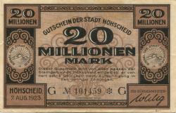 Höhscheid (heute: Solingen) - Stadt - 7.8.1923 - 20 Millionen Mark 
