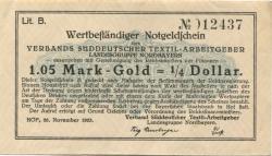 Hof - Verband Süddeutscher Textil-Arbeitgeber, Landesgruppe Nordbayern - 26.11.1923 - 1.05 Gold-Mark 