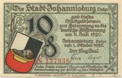 Johannisburg (heute: PL-Pisz) - Stadt - 1.10.1920 - 10 Pfennig 