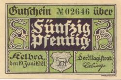 Kelbra - Stadt - 19.6.1921 - 50 Pfennig 