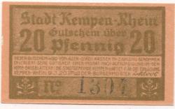 Kempen - Stadt - 9.3.1920 - 20 Pfennig 