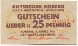 Koberg - Amtsbezirk - 3.3.1921 - 25 Pfennig 