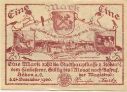 Köben (heute: PL-Rudnia) - Stadt - 24.12.1920 - 1 Mark 