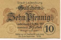 Ladenburg - Stadt - 15.5.1917 - Ende Dezember 1919 - 10 Pfennig 