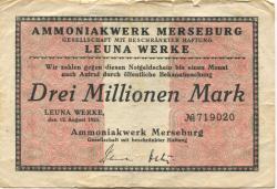 Leuna - Badische Anilin- und Soda-Fabrik, Ammoniakwerk Merseburg GmbH, Leuna-Werk - 15.8.1923 - 3 Millionen Mark 