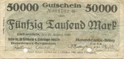 Lichtenfels - Hourdeaux-Bergmann AG für Korbwaren- und Kinderwagen-Industrie & Hourdeaux-Bing GmbH - 21.8.1923 - 1.10.1923 - 50000 Mark 
