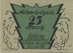 Lübeck - Schabbelhaus (Gaststätte), Mengstr.38 - 1.10.1921 - 25 Pfennig 