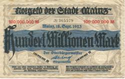 Mainz - Stadt - 18.9.1923 - 100 Millionen Mark 