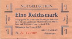 Miltenberg - Kreise Marktheidenfeld, Miltenberg und Obernburg - 15.4.1945 - 1 Mark 