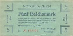 Miltenberg - Kreise Marktheidenfeld, Miltenberg und Obernburg - 15.4.1945 - 5 Mark 
