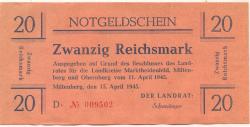Miltenberg - Kreise Marktheidenfeld, Miltenberg und Obernburg - 15.4.1945 - 20 Mark 