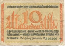 Münster - Stadt - 1.10.1923 - ab 1.1.1924 - 10 Milliarden Mark 
