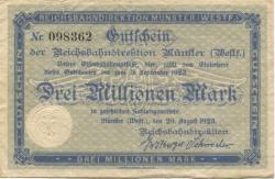 Münster - Reichsbahndirektion - 20.8.1923 - 5.9.1923 - 3 Millionen Mark 