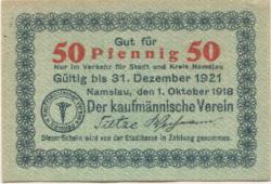 Namslau (heute: PL-Namyslow) - Kaufmännischer Verein - 1.10.1918 - 31.12.1921 - 50 Pfennig 