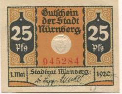 Nürnberg - Stadt - 1.5.1920 - 1.5.1921 - 25 Pfennig 