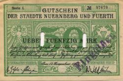 Nürnberg und Fürth - Städte - 23.10.1918 - 1.2.1919 - 50 Mark 