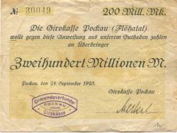 Pockau - Gemeindeverbands-Girokasse - 24.9.1923 - 200 Millionen Mark 