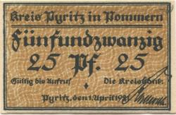 Pyritz (heute: PL-Pyrzyce)  - Kreisbank - 1.4.1921 - 25 Pfennig 