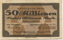 Quedlinburg - Stadt - Oktober 1923 - 50 Millionen Mark 