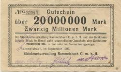 Rammelsbach - Steinbruchbetrieb GmbH - September 1923 - 20 Millionen Mark 