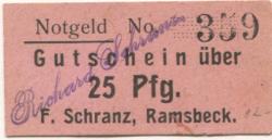 Ramsbeck (heute: Bestwig) - Schranz, F. (Richard), (Kolonialwaren) - -- - 25 Pfennig 