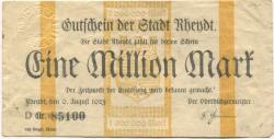 Rheydt (heute: Mönchengladbach) - Stadt - 9.8.1923 - 1 Million Mark 