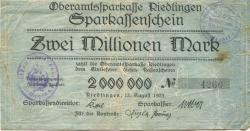 Riedlingen - Oberamtssparkasse - 12.8.1923 - 2 Millionen Mark 