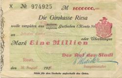 Riesa - Stadt - 16.8.1923 - 1 Million Mark 