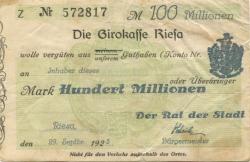 Riesa - Stadt - 28.9.1923 - 100 Millionen Mark 