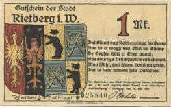 Rietberg - Stadt - 12.5.1921 - 1 Mark 
