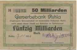 Ruhla - Frank & Liebergeld, Lederwaren, Dornsenberg 16 - 7.11.1923 - 50 Milliarden Mark 