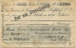 Russdorf (heute: Limbach-Oberfrohna) - Gemeindespar- und girokasse - 10.8.1923 - 100000 Mark 