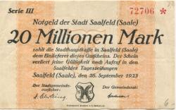 Saalfeld - Stadt - 26.9.1923 - 20 Millionen Mark 