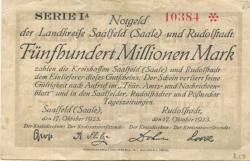 Saalfeld und Rudolstadt - Kreise - 17.10.1923 - 500 Millionen Mark 