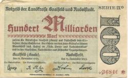 Saalfeld und Rudolstadt - Kreise - 13.11.1923 - 100 Milliarden Mark 