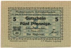 Schwabmünchen - Marktgemeinde - 1.3.1917 - 5 Pfennig 