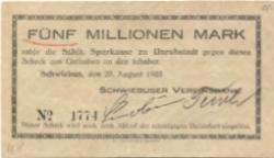 Schwiebus (heute: PL-Swiebodzin) - Schwiebuser Vereinsbank - 23.8.1923 - 5 Millionen Mark 