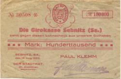 Sebnitz - Klemm, Paul, Blumenfabrik, Weberstr. 4 - 15.8.1923 - 100000 Mark 