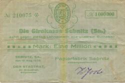 Sebnitz - Papierfabrik AG, Schandauer Str. 17 - 15.8.1923 - 1 Million Mark 