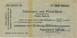 Sebnitz - Papierfabrik AG, Schandauer Str. 17 - 25.9.1923 - 30 Millionen Mark 