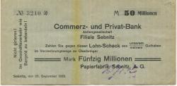 Sebnitz - Papierfabrik AG, Schandauer Str. 17 - 25.9.1923 - 50 Millionen Mark 