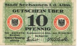 Seehausen - Stadt - 10.6.1917 - 10 Pfennig 