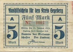 Segeberg (Bad) - Kreis - 8.11.1918 - 15.1.1919 - 5 Mark 