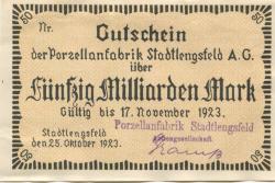 Stadtlengsfeld (heute: Dermbach) - Porzellanfabrik AG - 25.10.1923 - 50 Milliarden Mark 